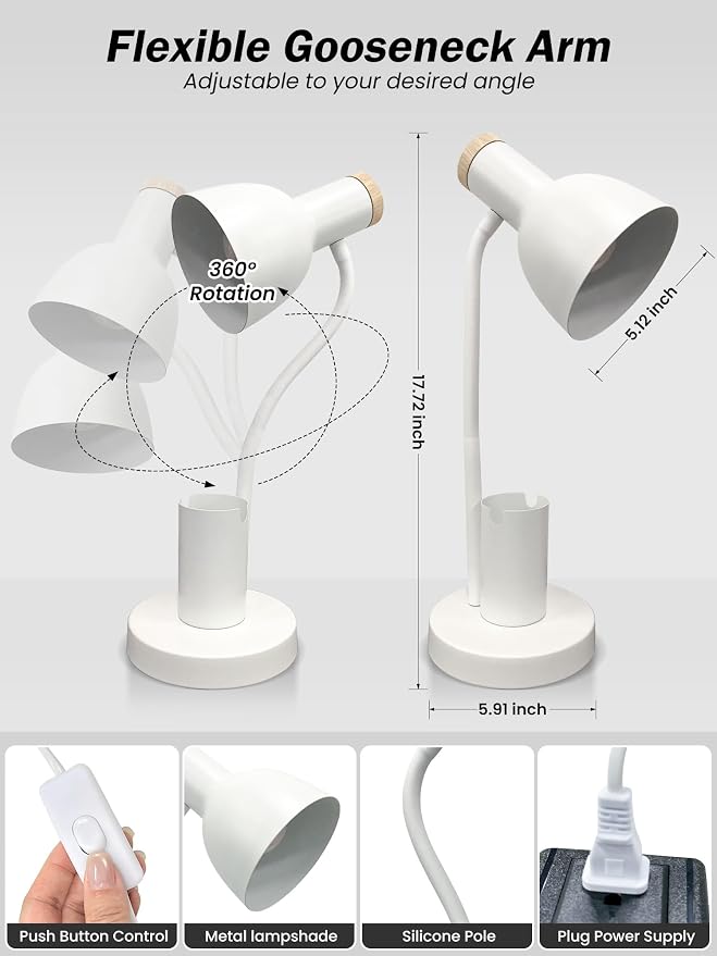 Desk Lamp, LED Desk Lamps for Home Office, 3 Color Modes Eye-Caring Reading Light, Flexible Gooseneck Desk Light with Pen Holder, Table Lamp for Bedroom Bedside College Dorm Study Room (White lamp)