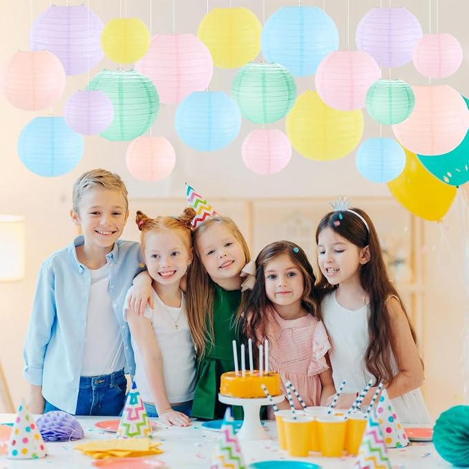 Paper Lanterns Party Decorations, Hanging Round Chinese Lanterns for Classroom Baby Shower Birthday Decorations Pack of 20 Pastel