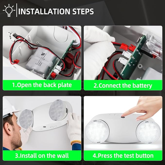 Emergency Light, Emergency Lighting with Battery Backup，Commercial Emergency Lights Combo for Business, Two Adjustable Heads,UL Listed,120V/277V AC, 4 Pack
