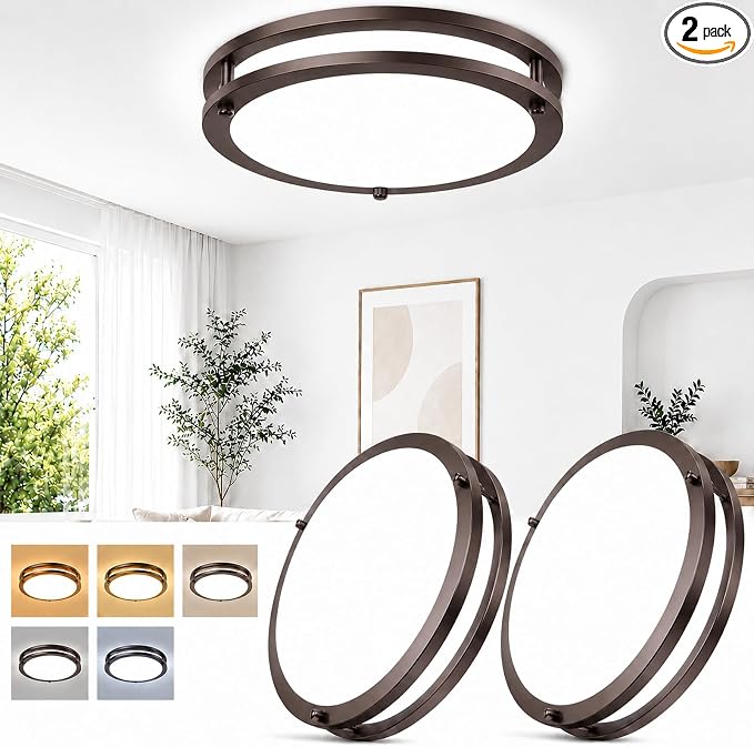 2-Pack Oil-Rubbed Bronze Flush Mount LED Ceiling Lights, 13Inch 36W Super Bright 3600lm Dimmable Ceiling Light Fixtures, 5CCT Selectable 2700K-6500K, Energy-Efficient Modern Ceiling Lamp, Easy Install