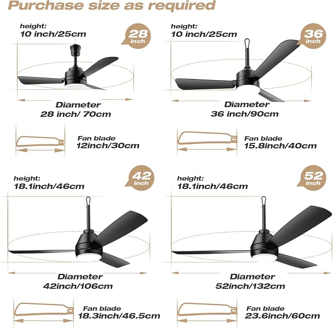 PBLALA Ceiling Fans with Lights,36.5" Plug in Ceiling Fan Light,Gazebo Fan Light,LED Fan Light Hanging with Hook,Hook Type Fan,45W,3000-6500k,Remote Control,Portable Fan for Patios,Pergola