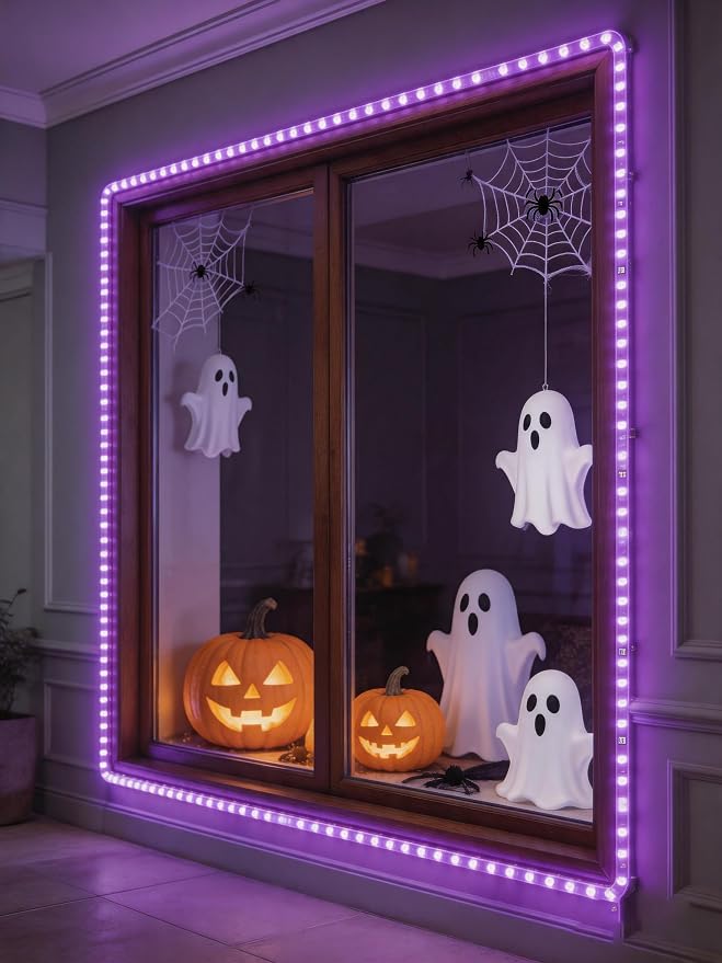 Purple 50 FT LED Lights Strip Indoor Rope Lights | Halloween Decor, LED Rope Lights, Easy DIY Cuttable, For Room Bathroom Living Room Kitchen, Ceiling Wall Vanity Mirror Decor