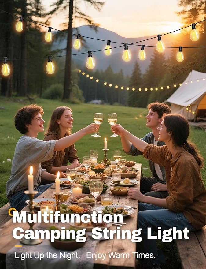 Tenmiro 60FT Solar String Lights Outdoor with Remote and 16+2 LED Shatterproof Bulbs Dimmable & Timing 3 Light Modes Solar Patio String Lights for Cafe, Garden, Deck, Outside Wedding Last for 10+Hrs