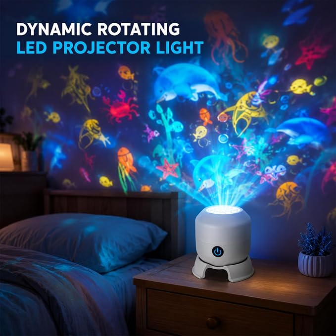 psycat Dynamic Rotating LED Projector Light, 360° Rotating Ocean Wave Night Projection Night Light, Multi-Angle Projection Base, USB Rechargeable Light Projector, Adjustable Brightness (Ocean)