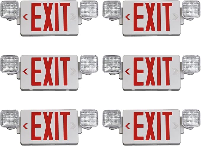 TANLUX Red Exit Sign with Emergency Lights, LED Emergency Exit Light with Battery Backup, UL Listed, AC 120/277V, Commercial Emergency Lights Combo for Business - 6 Pack