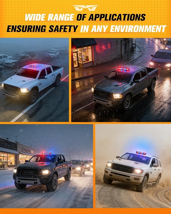 LUMENIX 56 LED Roof Top Strobe Beacon Lights Bar Rooftop Hazard Warning Emergency Safety Flashing Light for Police Law Enforcement Vehicles Fire Trucks Patrol Cars - Red Blue