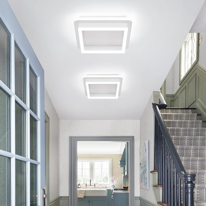 CANEOE 2 Packs Square Flush Mount Ceiling Light, 6000K Modern LED Ceiling Light Fixture, Minimalist Hallway Lighting Fixture Ceiling Lamp for Hallway Entryway Bedroom Balcony (White)