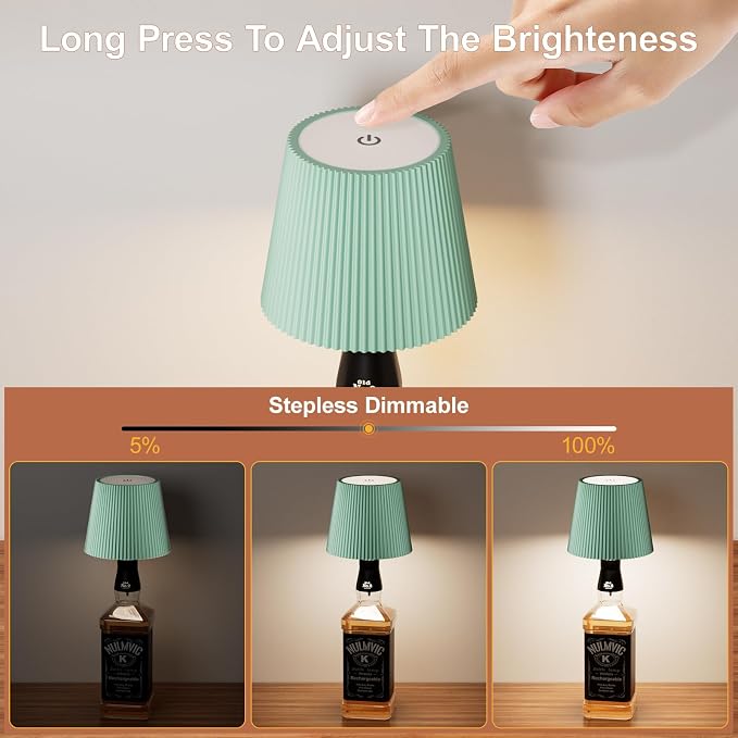 2 Pack Wine Bottle Lamps, 2026 New 3 Color Rechargeable Wireless Bottle Lamps, Bottle Light for Liquor Bottles with Touch Dimming for Parties, Restaurants & Home Decor（Light Green）