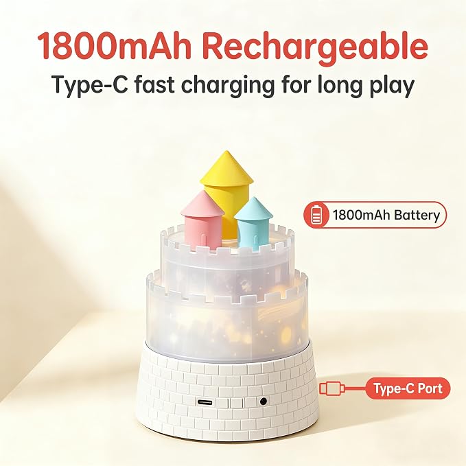 Princess Night Light for Kids - 360 Rotating Star Projector with 12 Music & 23 Films, Rechargeable 1800mAh Battery, Unicorn Lights for Girls Room, Kids' Birthday Gifts