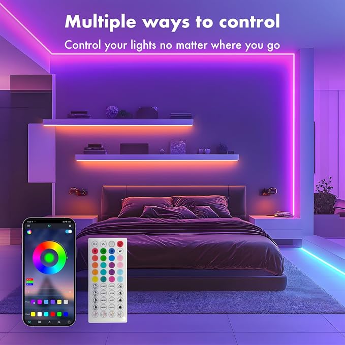 SILFU Neon Rope Lights, 65.6FT (2x32.5FT) RGB LED Strip Lights | Waterproof IP67 LED Lights for Bedroom, DIY Design, Music Sync, 44Key Remote Control, Multiple Modes for Bedroom,Decoration