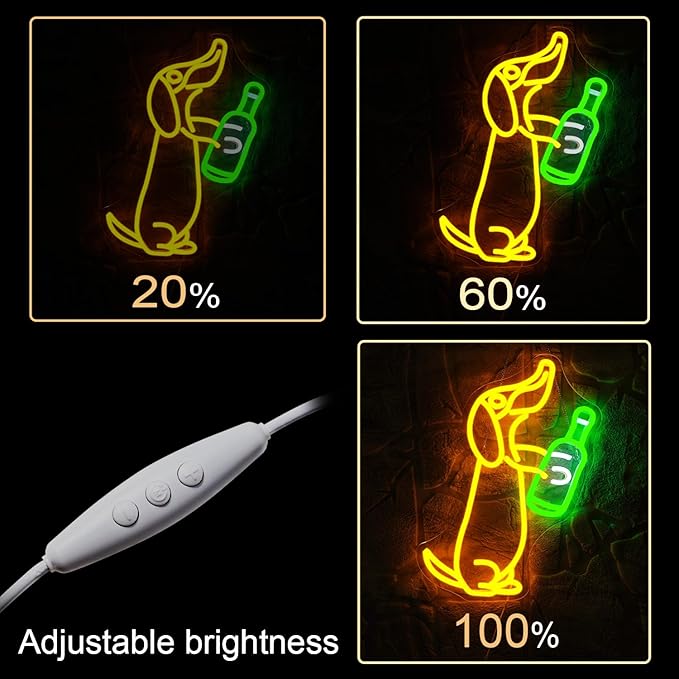 NOSUN Dog Beer Neon Sign Beer Neon Signs for Wall Decor Neon Bar Sign Animal Bar Light up Signs for Bedroom Men Cave Birthday Party Home Neon Sign Yellow Light Sign
