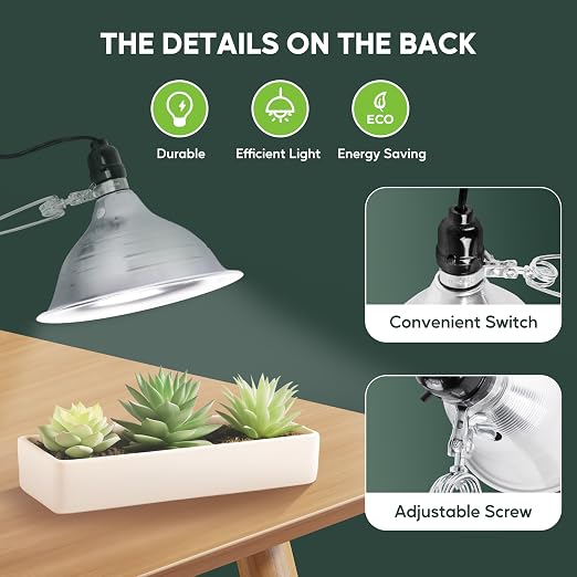 HealSmart 8.5" Clamp Light Socket, 150-Watt Maximum with 6 Feet 18/2 SPT-2 Cord, Aluminum Reflector E26 (no Bulb Included), for Reptiles and Plants Growing, 1-Pack