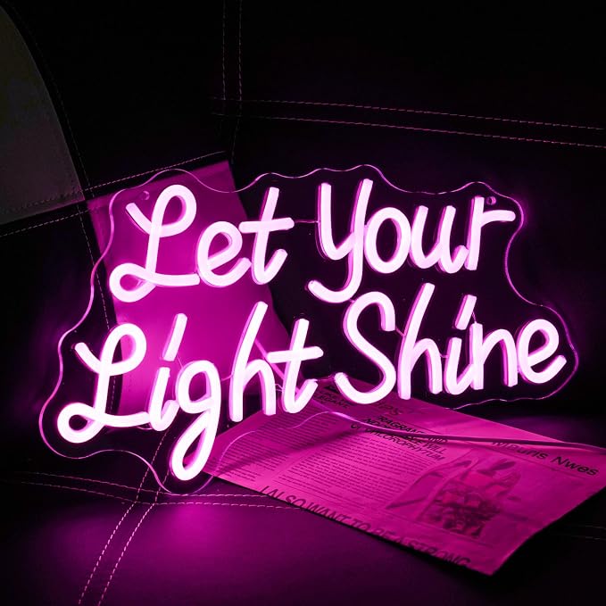 Let Your Light Shine Neon Sign for Wall Decor, Bible Verse Jesus Neon Light, Dimmable Letter Light Up LED Sign for Prayer Room, Religious Christian Room Decoration
