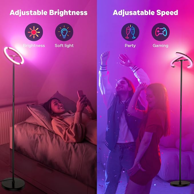 Upgraded RGBCW Floor Lamp, Bright Color Changing RGB Standing Lamp, Modern Stepless Dimmable LED Tall Lamp with Remote Control, 20W 3000-6000K Floor Lamps for Living Room, Bedroom, Office