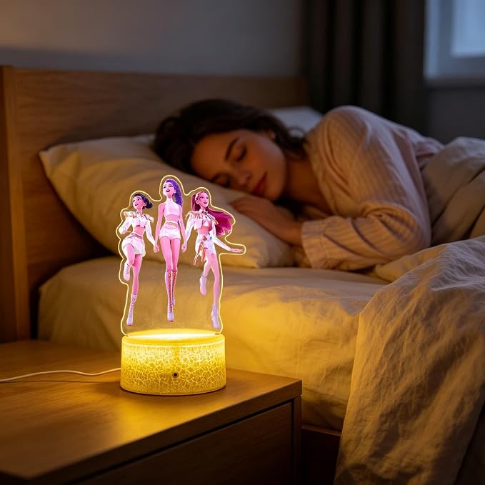 Cartoon Night Light, Korea Pop 3D Illusion Lamp with 16 Colors Changing, Timer Function, 4 Flash Modes and Dimmable, Room Decoration, Holiday Xmas Gifts