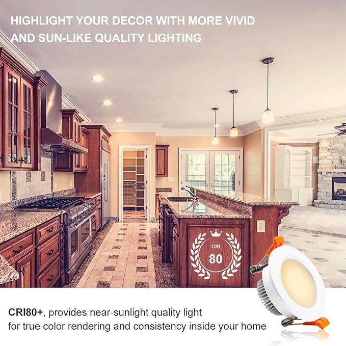 2 Inch LED Recessed Lighting, Dimmable LED Downlight 3W (35W Halogen Equivalent), CRI80+, 3000K Warm White Canless Ceiling Light with LED Driver (1 Pack)