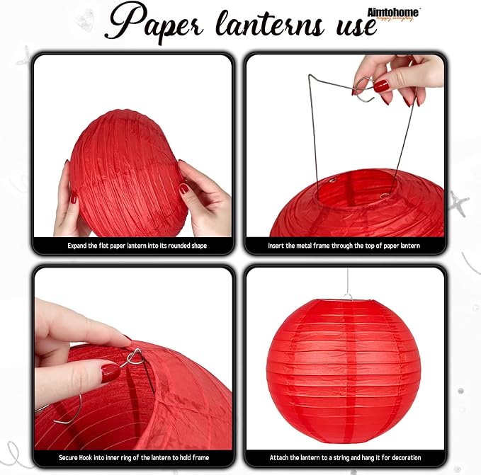 10 Pcs Paper Lanterns Decor, 8 & 10 Inch Hanging Round Lanterns in Red Black White Green Gold, hanging lantern for Wedding, Christmas, Classroom, Movie Night,Casino Party Decorations