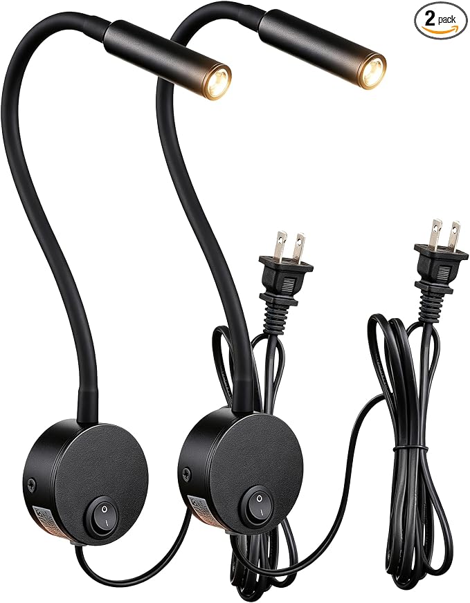 2-Pack Wall Mounted LED Reading Lamp Focused 25° Spotlight for Bedroom headboard Marine Cabin Boat Yacht Interior Light Hotel Suite Hospital Patient Room Bedside Sconce 4.92ft Cord