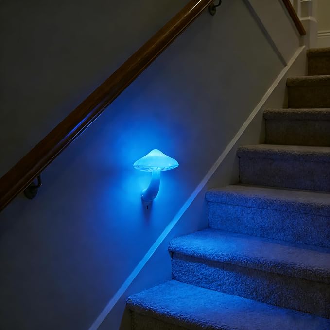 AUSAYE Blue Led Lamp Mushroom Night Light,Light Sensor Night Lights | Plug in Nightlight for Kids Adults Bedroom,Bathroom,Toilet,Stairs,Kitchen,Hallway Christmas Thanksgiving Gifts