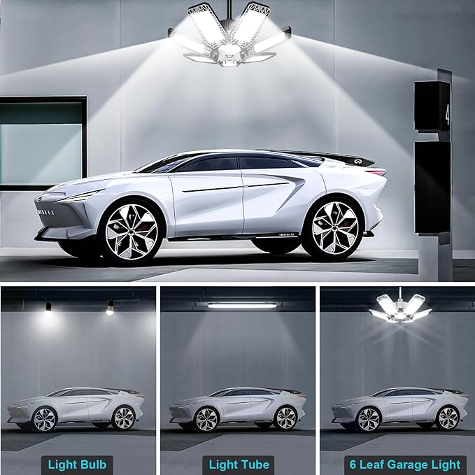 LED Garage Light 2 Pack - 200W 20000LM 6500K LED Garage Ceiling Lights with 7+1 Adjustable Panels, Shop Lights Screw in E26 E27 Bulb Socket for Workshop, Storage Room, Basement, Warehouse