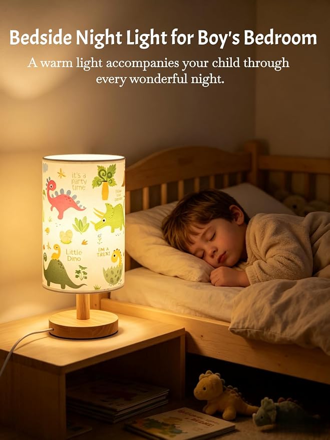 Dinosaur Lamp,Dinosaur Kids Table Lamps for Bedroom Boys Bedside Lamp,Dino Gifts for Kids,3-Colors Mode Nightstand Night Light with Cartoon Lampshade LED Desk Lamp for Girls Boys Room Nursery Decor