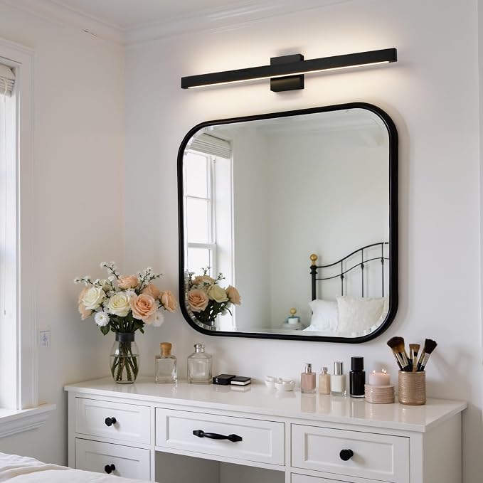 Modern Bathroom Vanity Light Black Bathroom Light Fixture Over Mirror 32 Inch 26W Dimmable 5CCT LED Vanity Light Bar for Bathroom Mirror Cabinets Bedroom