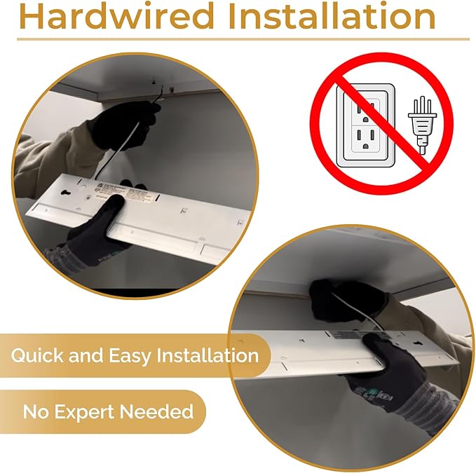 12-Inch Dimmable Under Cabinet LED Light, Hardwired Installation Only, Color Selectable - Soft White(3000K)/ Bright White(4000K)/ Daylight White(5000K), 8W, White Finish (12 Inches)