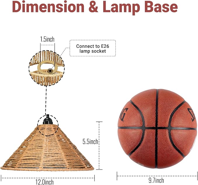Maliralt Hanging Lamps Rattan Pendant Light - 16.4ft Plug in Cord Hanging Light Fixture Plug Into Wall Outlet Pendant Lighting with On Off Switch for Bedroom Living (Industrial Shade)