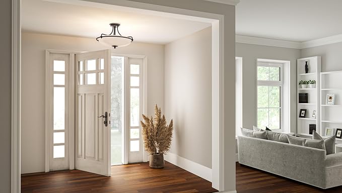 Quoizel Griffin 21" Semi-Flush Mount Ceiling Light, Palladian Bronze | 4-Light, Opal Etched Glass, ETL Damp Rated, Transitional Style