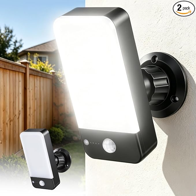 Rechargeable Battery Motion Sensor Outdoor Light, 2 Pack | 10000mAh each, remote control, 3 modes, 3 color temperatures, IP65 waterproof, security light for porch, garage, tool room