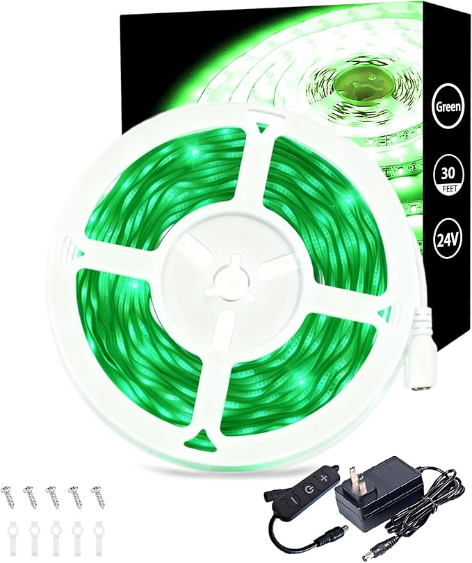 Green 30ft Led Lights Strip Halloween Decorations Indoor Rope Lights Easy DIY Cuttable Strip Lights for Room Bathroom Living Room Kitchen Ceiling Wall Vanity Mirror Decor