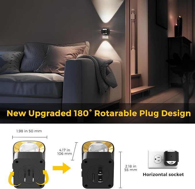 L LOHAS LED Night Light Projector, Night Lights Plug into Wall Light Sensor | Dusk to Dawn Sensor, Rotating Plug in Nightlight, Daylight Dimmable Nightlights for Bathroom, Hallway, Gaming Room,2 Pack