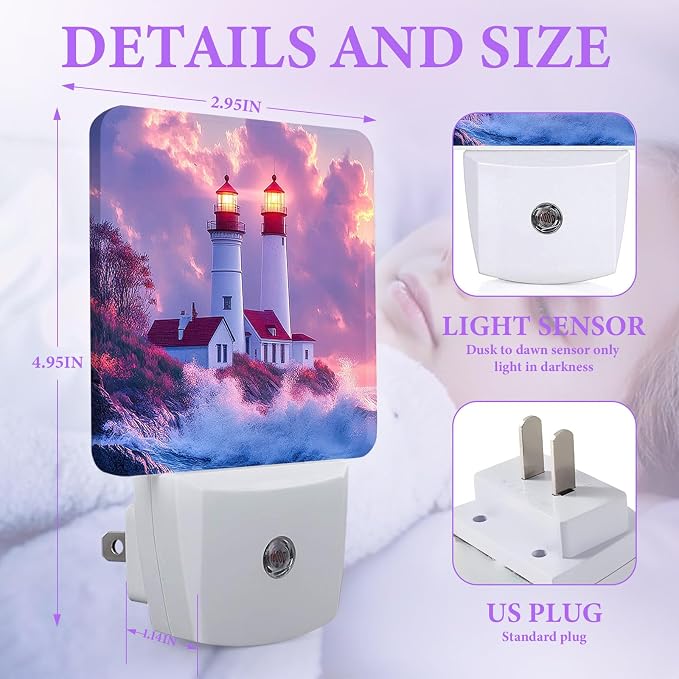 Sunset Lighthouse Night Light,Night Lights Plug into Wall,Led Lamp for Stairway/Hallway/Bedroom 0.5W Nightlight Sleep Friendly