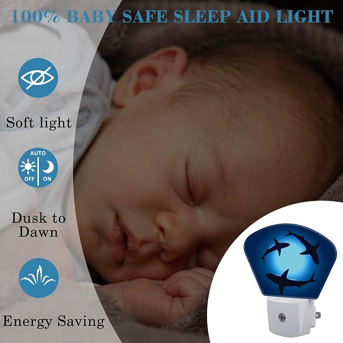 Floating Sharks Night Light for Kids, Sharks LED Night Light Plug into Wall with Dusk to Dawn Sensor for Girls Boys Women Men Room, Hallway, Kitchen, Bathroom, Stairs Decor