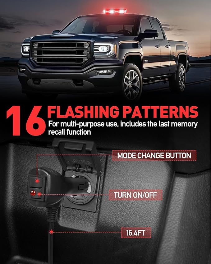 HLauto 700A Rooftop Emergency Strobe Lights Bar, 72 LED Red White Mini Beacon Safety Flashing Warning Traffic Lights Bar w/Magnetic Base for 12-24V Trucks, Construction Vehicles, Snowplow, Cars