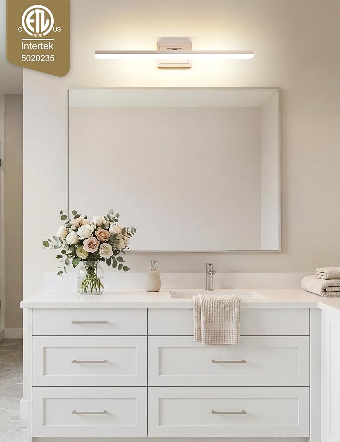 VOLISUN Modern Bathroom Vanity Light 31.5 inch, Rotatable, 28W Dimmable 5CCT Led Bathroom Light Fixture Over Mirror, Brushed Nickel Bar Vanity Light for Bathrooms Mirror Restroom-ETL Certificated