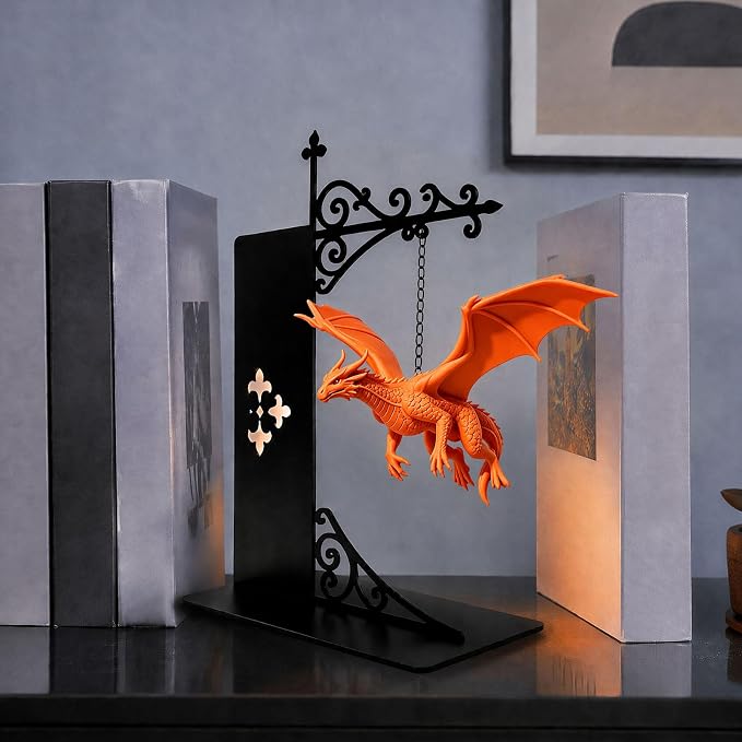 Magical Floating Dragon Bookshelf Lamp, Warm LED Dragon Night Light, Fantasy Reading Nook Decor, Unique Gift for Fantasy Lovers and Book Readers (Orange)