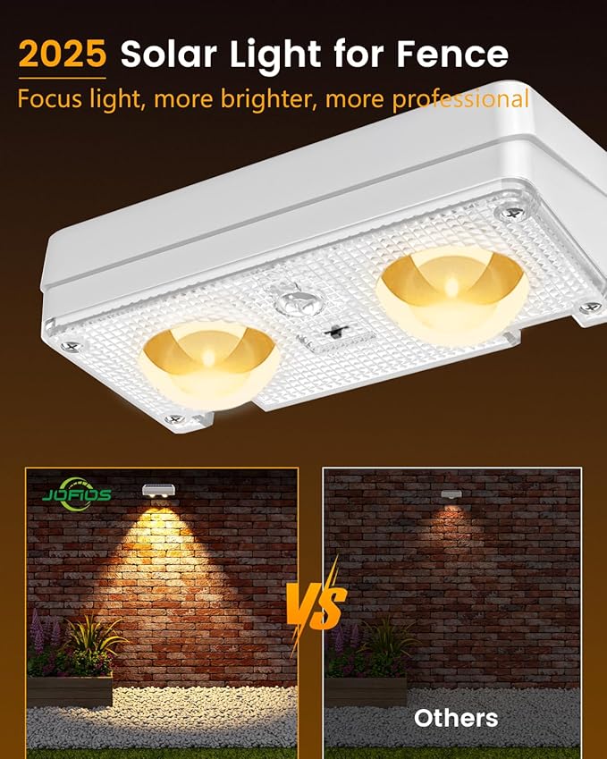 JOFIOS Solar Fence Lights Outdoor Waterproof, 80 Lumens Solar Lights for Fence with Warm White & RGB 8 Colors,Outdoor Solar Light for Deck, Patio, Backyard, Fence, Railing (12-Pack-White)