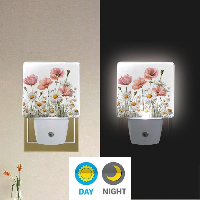 Wildflowers Night Light Dusk to Dawn Sensor LED Night Dimmable Nightlight Lights Plug into Wall for Living Room