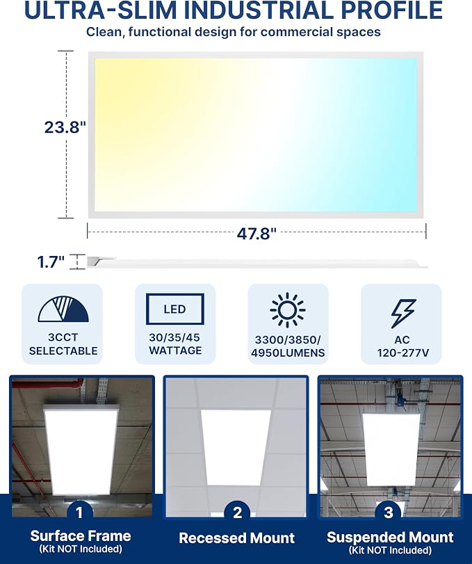 12 Pack 2x4 LED Flat Panel Light, Backlit T-Grid Drop Ceiling Light, 30/35/45W Selectable, 3300/3850/4950LM, 3500K/4000K/5000K 3CCT, 0-10V Dimmable, 120-277V, ETL DLC Listed, Damp Rated