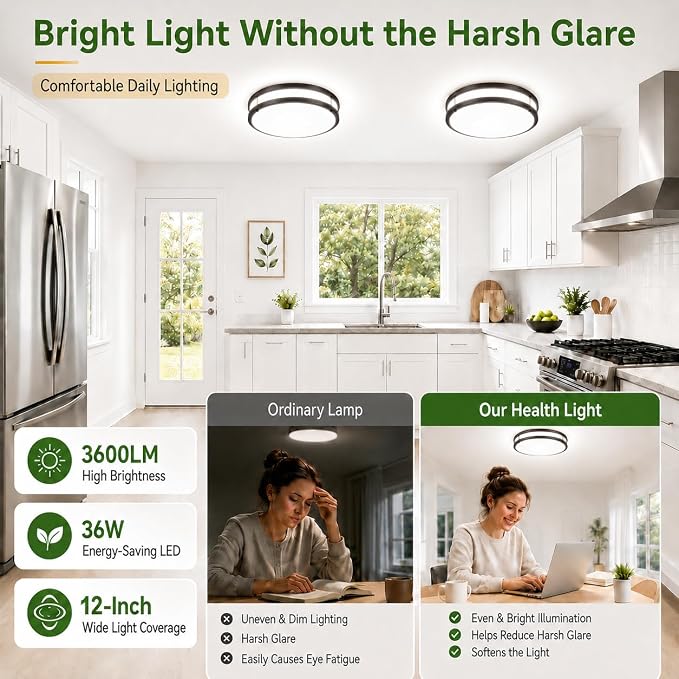 2-Pack 36W LED Ceiling Lights, 12Inch Oil Rubbed Bronze Saturn Flush Mount Light Fixtures 3600LM 2700K/3000K/4000K/5000K/6500K Adjustable, Modern Dimmable Lighting for Hallway Bathroom Kitchen Laundry