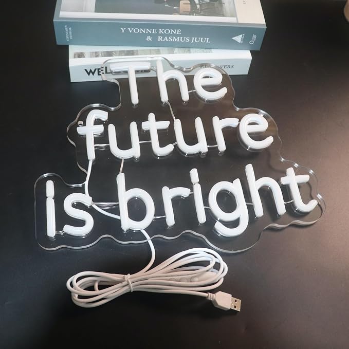 "The Future Is Bright" Neon Sign, Positive Quotes Decorative Neon Lights for Home Room Wall Decor, Office Wall Decor Neon Light Sign, Christmas Birthday Gift,Thanksgiving Gift(warm white)