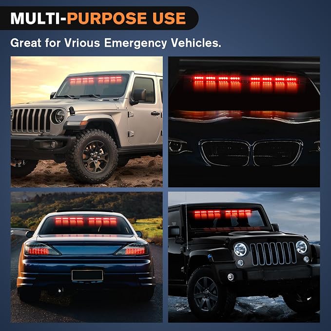 Nilight 32LED Red Emergency Dash Strobe Lights w/Controller Suction Cups | Warning Hazard Interior Front/Rear Windshield Deck Split Light Bar for Trucks Construction Vehicles
