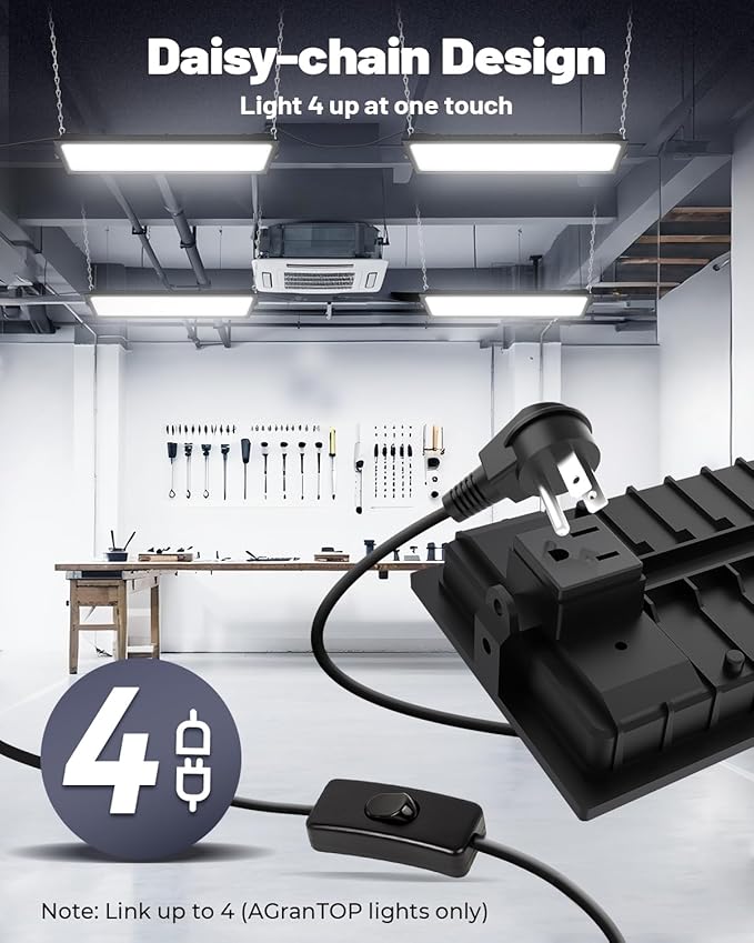 2 Pack Linkable LED Shop Lights, Ultra Bright 100W 15000LM Aluminum Plug in Garage Light w/ 9.84ft Power Cord, 6000K Work Light for Garage, Workshop, Warehouse (Built-in Outlet)