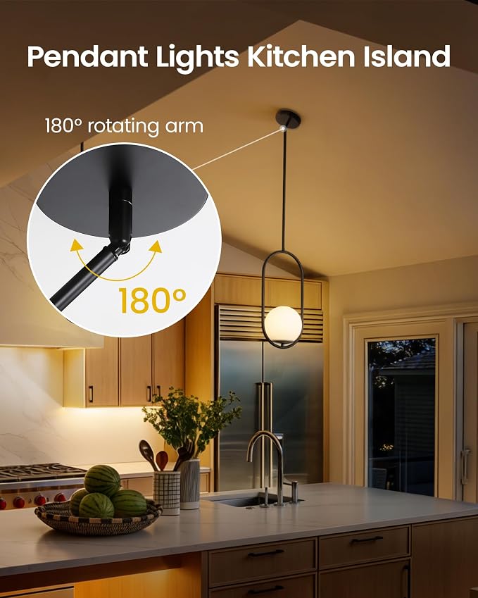 Yunnix 3 Pack Pendant Lights Kitchen Island, Pendant Light Fixtures, Modern Black Globe Glass Pendant Lighting, Mid Century Chandelier One Light for Bathroom Bedroom Dining Room