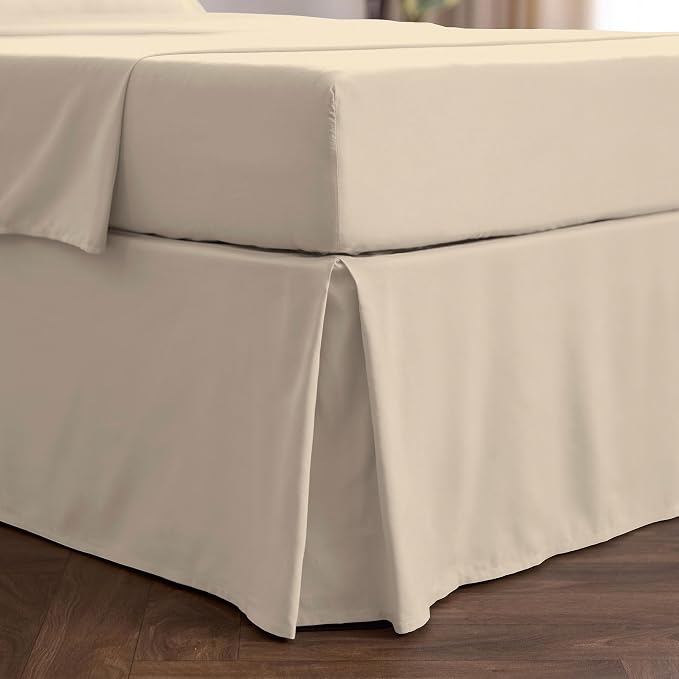Mellanni Bed Skirt Twin XL Size - Tailored Drop Bed Skirting | 15-Inch Pleated Dust Ruffle - Hotel Luxury Bedding - Wrinkle, Fade, Stain Resistant - 1 Bedskirt (Twin XL, Beige)