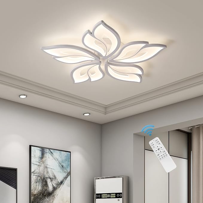 Garwarm Modern LED Flush Mount Ceiling Light, 23.6" Dimmable with Remote | 60W Acrylic Floral Low Profile Ceiling Light Fixture with Memory, 3000K-6500K for Bedroom, Living Room, Dining Room & Kitchen