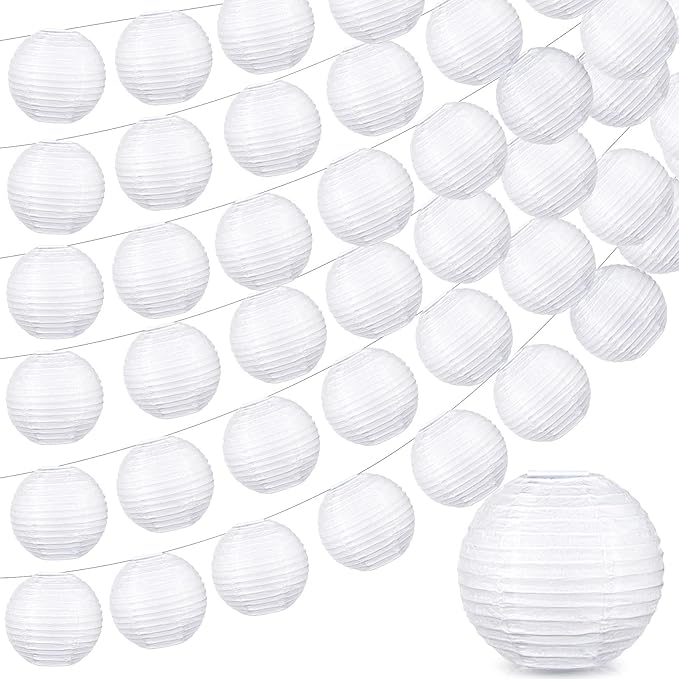 40 Pcs 3 Inch White Chinese Paper Lanterns Wedding Party Decorative Japanese Hanging Round Paper Lanterns Lamp for Weddings,Christmas Trees, Parties Home Decor