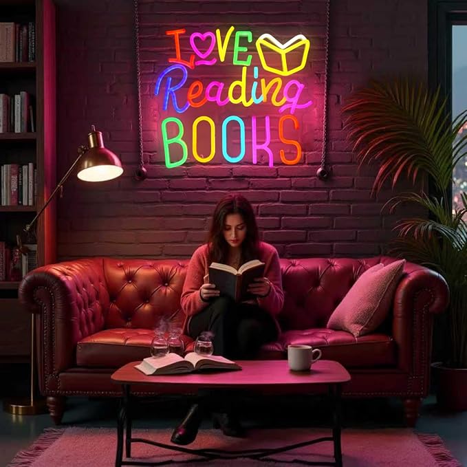 Love Reading Books Neon Sign Colorful LED Book Light for Wall Decor, Reading Corner Led Sign Reading Nook Sign for Bedroom Classroom Study Room Literary Aesthetic Decor 5v USB