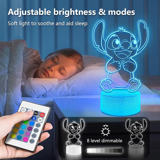 3D Night Light, 16 Colors Change, Dim Control, Party Favors Gifts for Kids | Room Decor Lamp for Kids with Cartoon Design, 3D Illusion LED Light Christmas Birthday Gift for boys